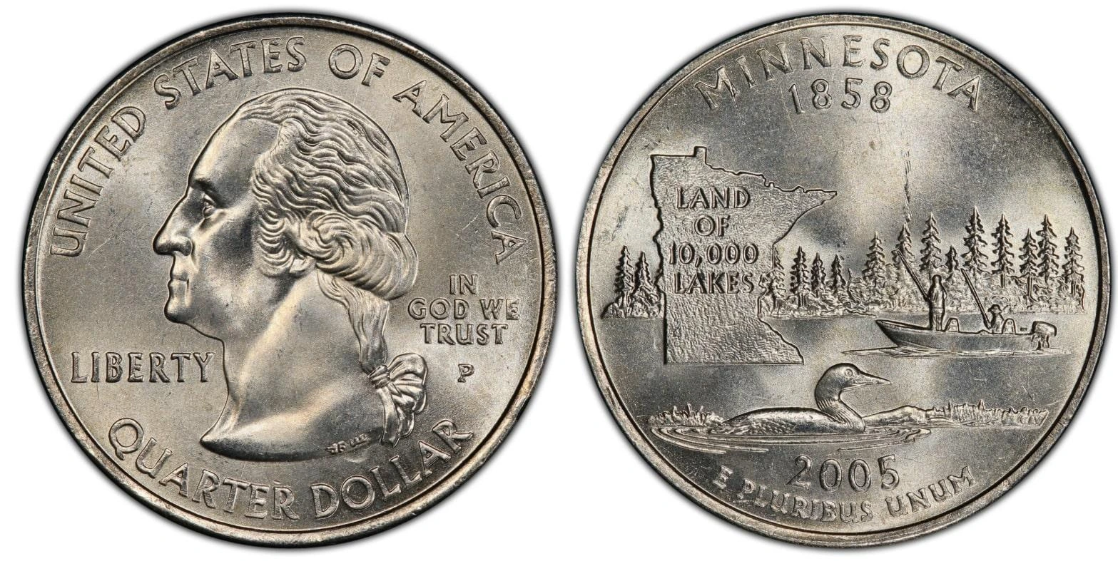 2005-p-minnesota-quarter-with-extra-tree-mint-error-state-quarter 2005-P Minnesota quarter with extra tree error, rare state quarter variety