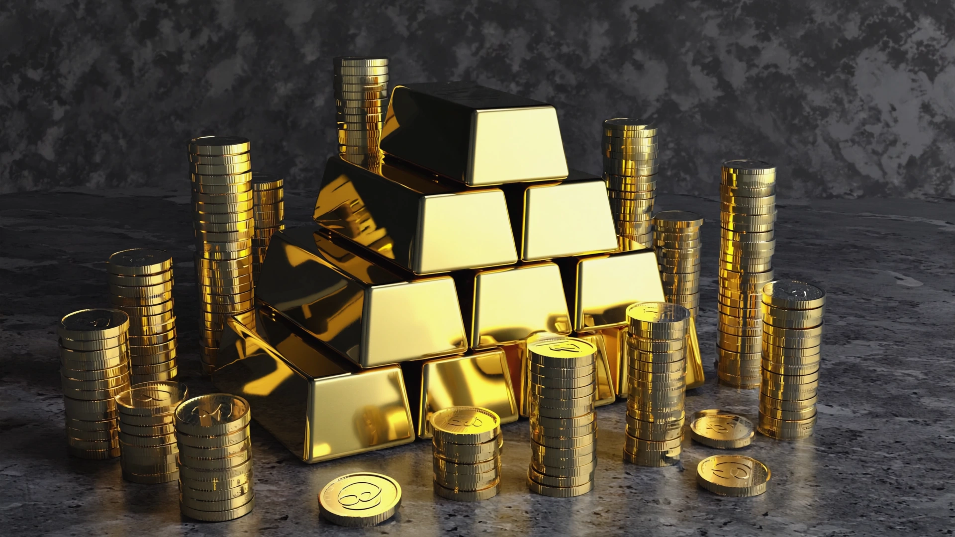 gold-silver-coins gold and silver stacks