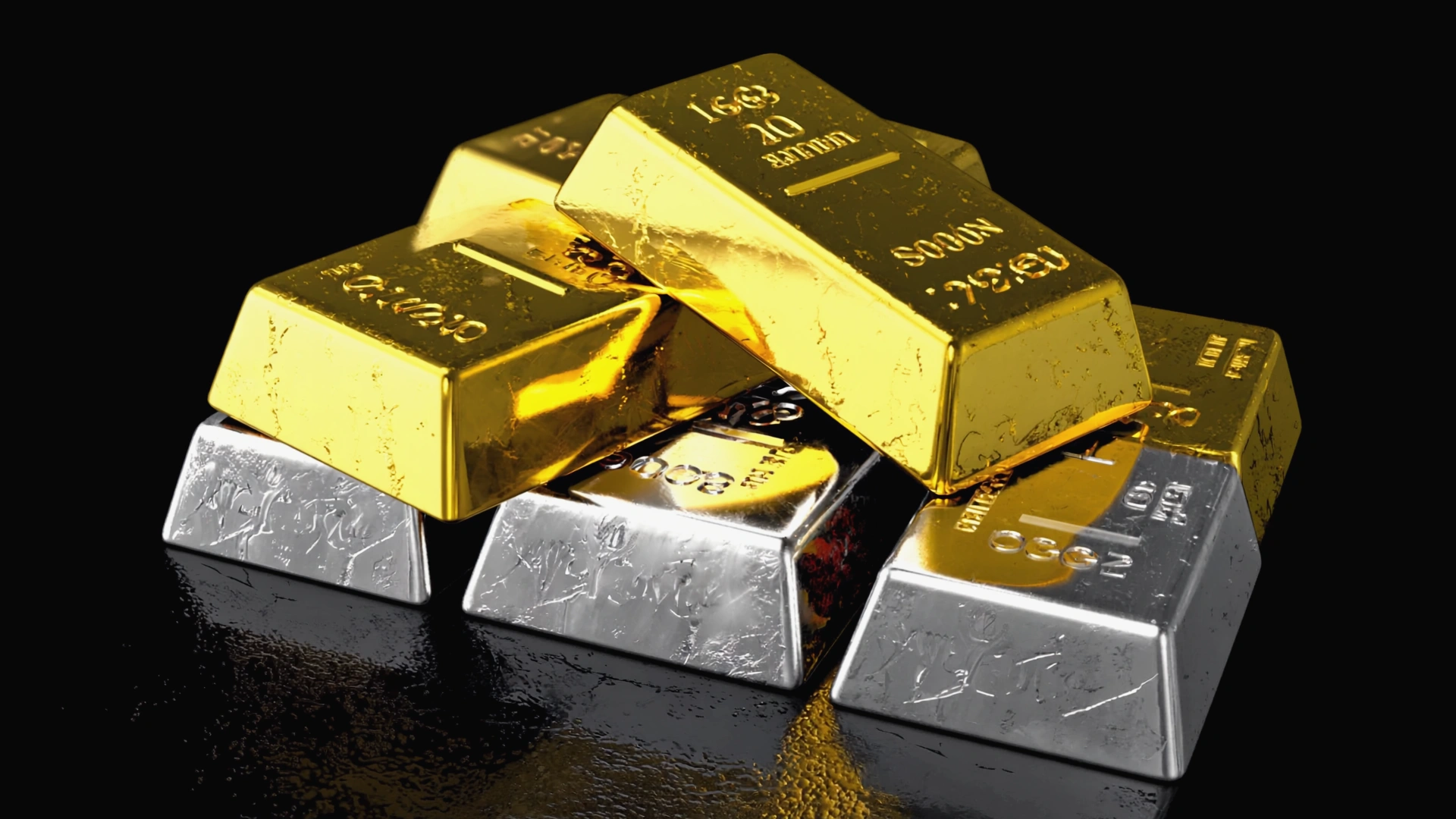 gold-silver-stacked-bars gold and silver bars stacked high