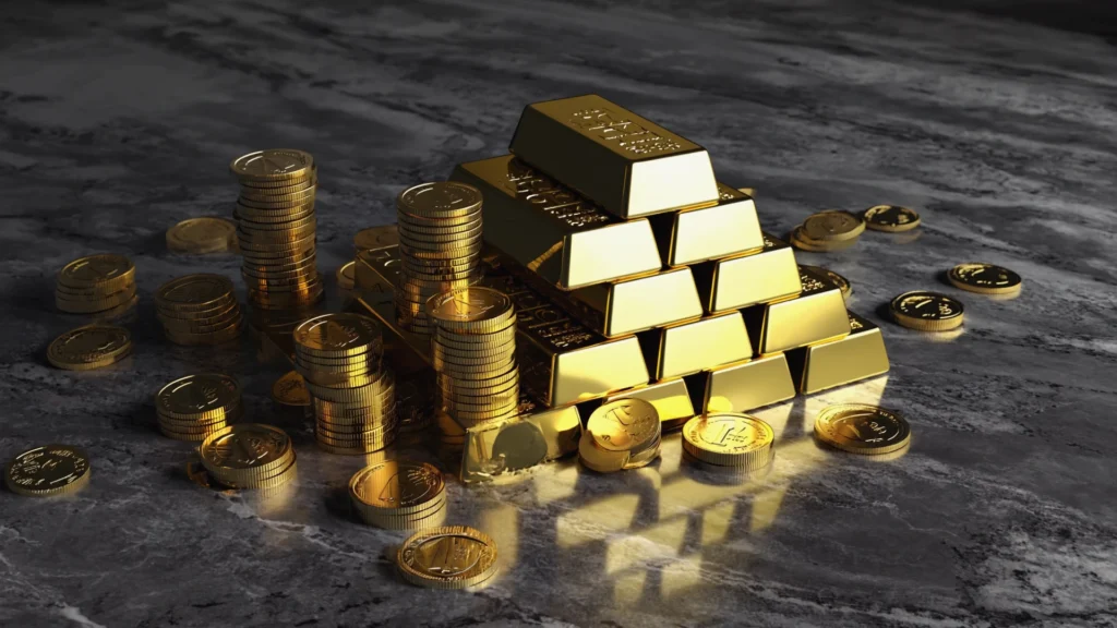 gold and silver stacked high