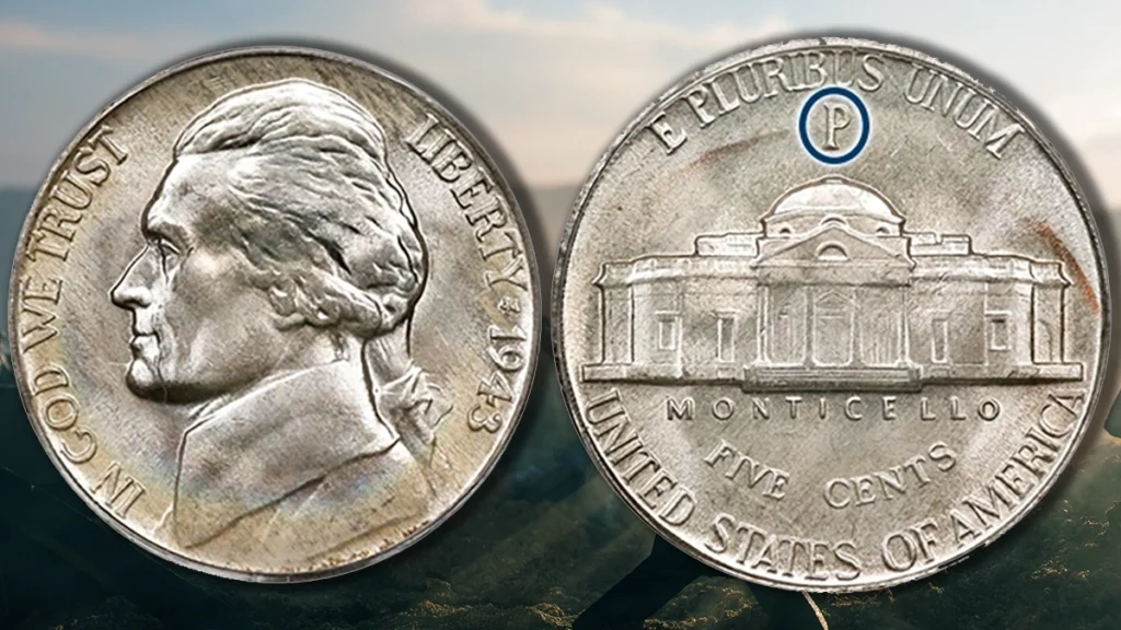 1943-P Silver War Nickel with prominent P mintmark coin