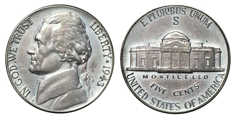 1943-S Wartime Jefferson Nickel with Large Mintmark