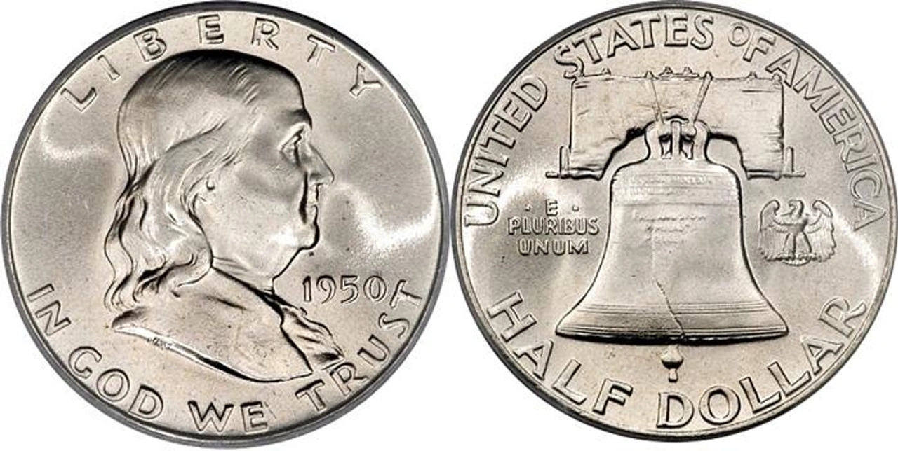 1950-franklin-half-dollar 1950 Franklin Half Dollars with Full Bell Lines