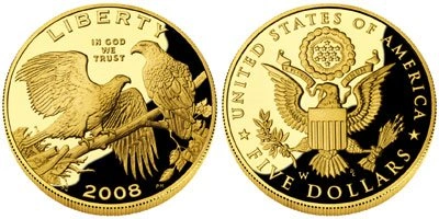 American gold coin featuring a bald eagle design