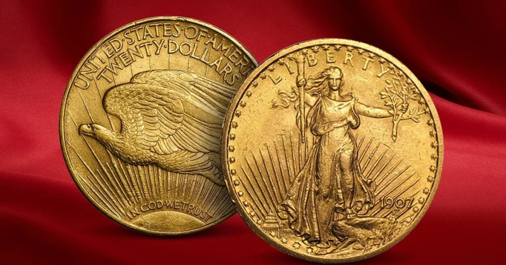Double Eagle gold coin featuring Saint-Gaudens design