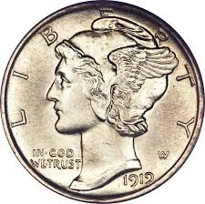 mercury-dime-numismatic-coin Mercury Dime showing detailed obverse and reverse designs.