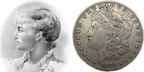 Detailed view of a historic Morgan Silver Dollar featuring Lady Liberty.
