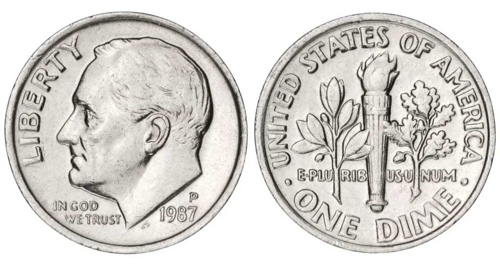 Roosevelt silver dimes collection showing Liberty torch design