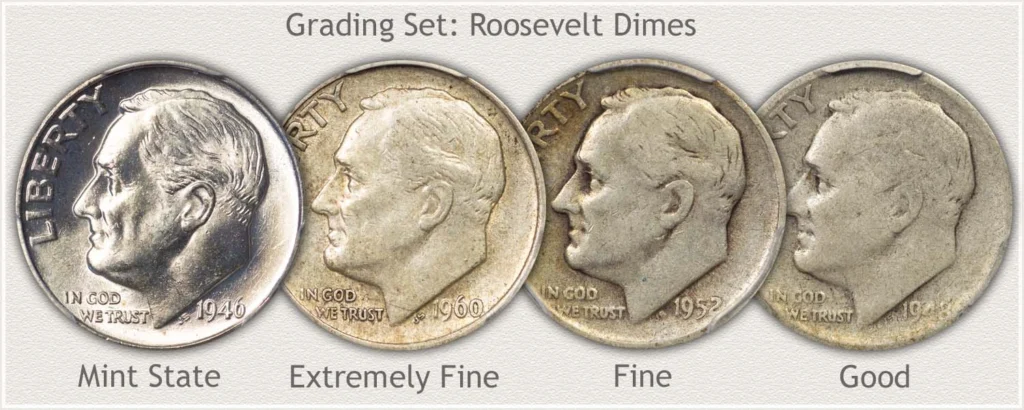 Grading Roosevelt silver dimes for Full Bands and strike quality