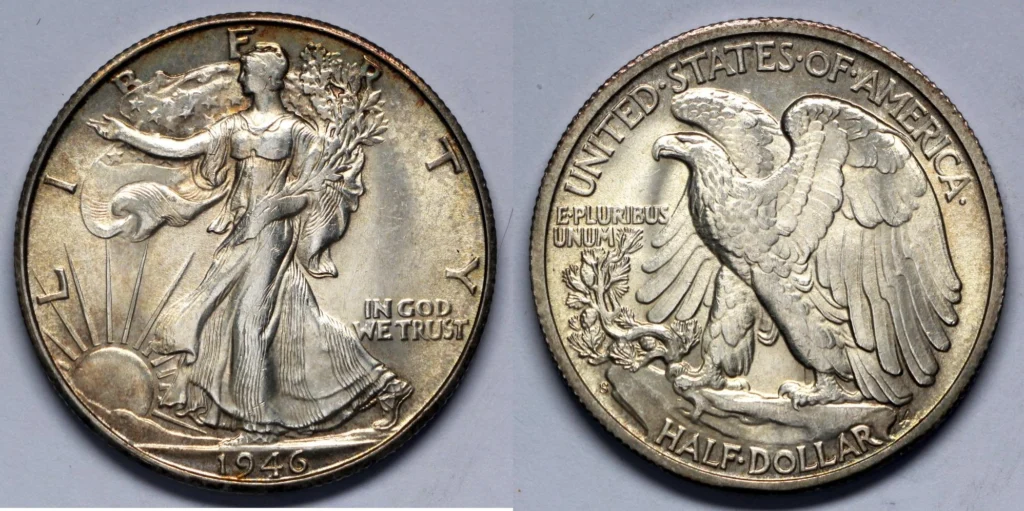 Walking Liberty Half Dollar coin obverse and reverse design